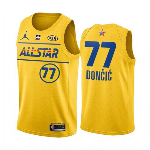 Men's 2021 All-Star Mavericks #77 Luka Doncic Yellow Western Conference Stitched NBA Jersey Men's 2021 All-Star Mavericks #77 Luka Doncic Yellow Western Conference Stitched NBA Jersey